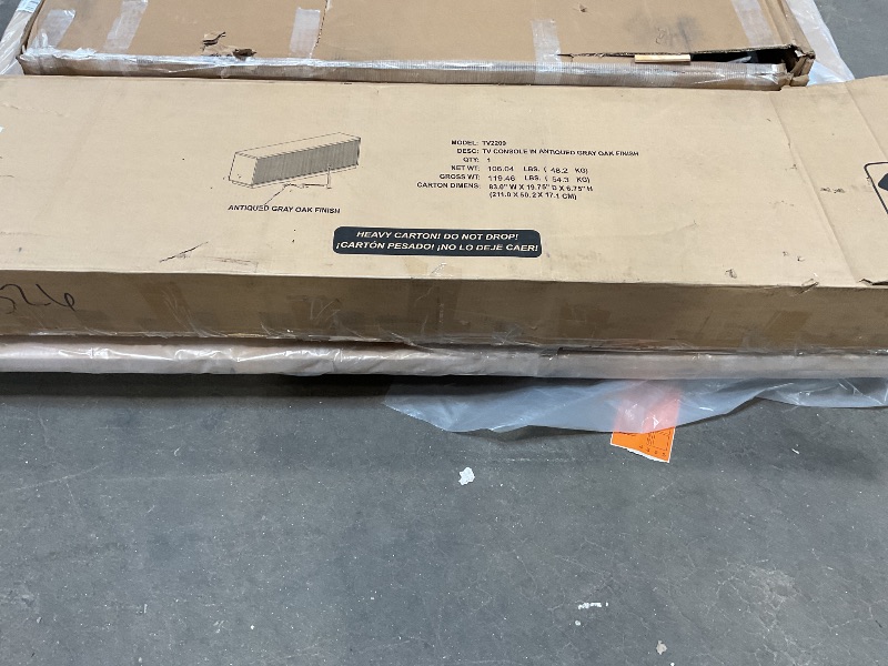 Photo 1 of ***FOR PARTS ONLY/ NON-FUCNTIONAL HAS DAMAGED ASSEMBLY PIECES*** Henn&Hart Fluted TV Stand for TVs up to 85'' with 2 Concealed Ribbed Storage Cabinets and Adjustable Shelves for Living Room, Family Room, or Office, Antiqued Gray Oak