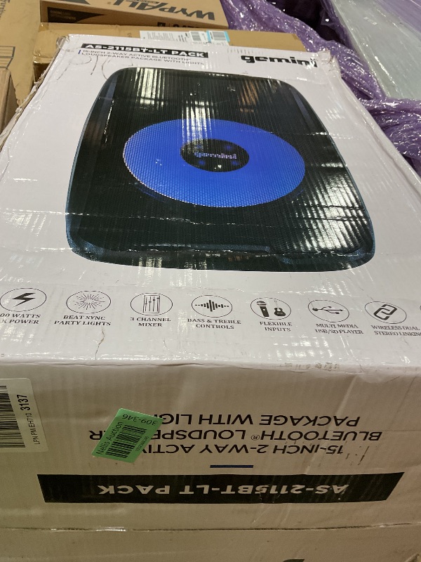 Photo 1 of *DIRT**Gemini 2000W Bluetooth PA Speaker w/Stand – 15” DJ Loudspeaker System with LED Lights, USB/SD/FM, Wireless Stereo Pairing, Mic, EQ, Remote & Pro Audio Inputs – Portable Party Sound (AS-2115BT-LT-PK)