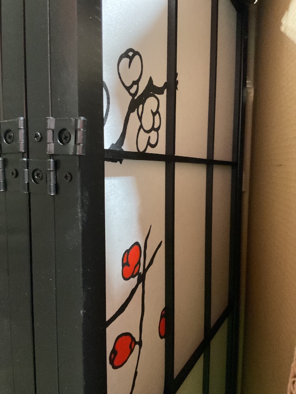 Photo 1 of **SCRATCH**Roundhill Furniture Black Japanese 4-Panel Screen Room Divider, Plum Blossom