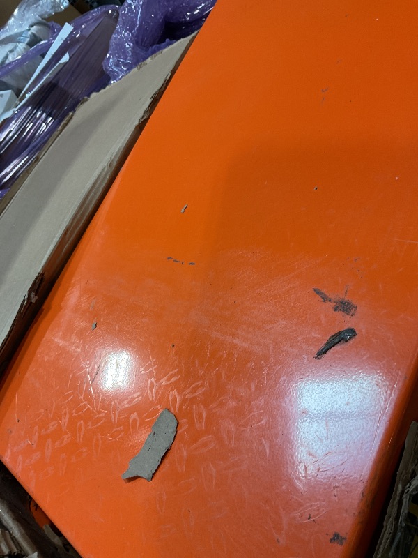 Photo 1 of **DIRT**VEVOR Hydraulic Lift Table Cart, 330lbs Load Capacity 50 Inch Lifting Height, Manual Single Scissor Lift Table with Non-Slip Pad and 4 Wheels, Hydraulic Scissor Cart for Material Handling, Orange