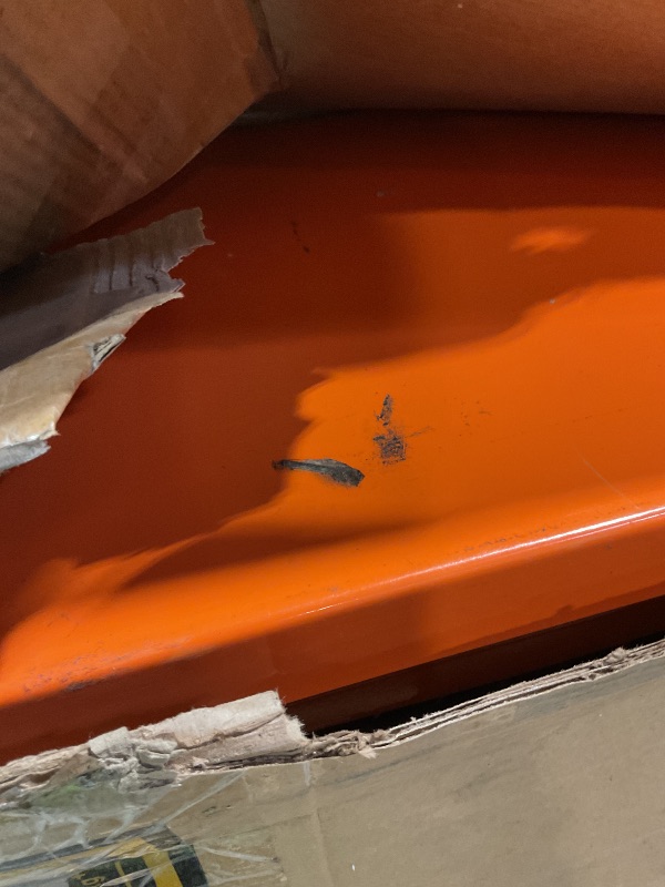 Photo 1 of **DIRT**VEVOR Hydraulic Lift Table Cart, 330lbs Load Capacity 50 Inch Lifting Height, Manual Single Scissor Lift Table with Non-Slip Pad and 4 Wheels, Hydraulic Scissor Cart for Material Handling, Orange