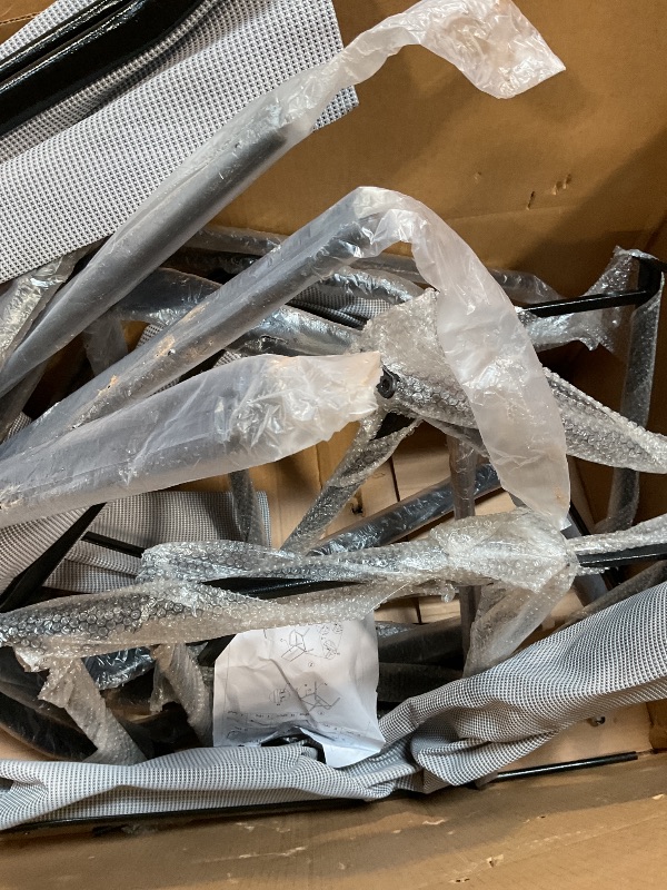 Photo 1 of **DIRT FROM TRANSPORT **4 Piece Patio Stackable Chairs Set, Outdoor Stacking Dining Chairs, Leisure Recliner, Breathable Textile and Metal Frame with armrests, for Pools, Deck, Backyard, Grey