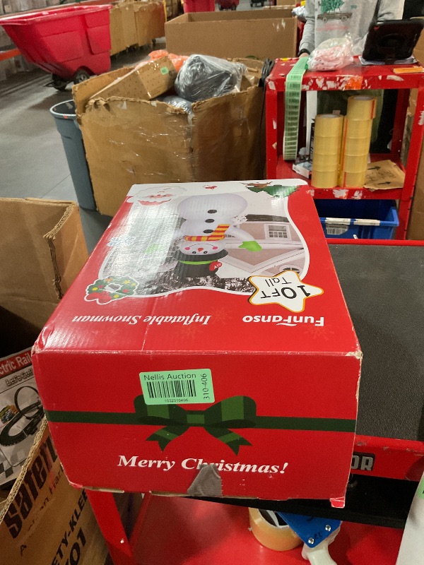 Photo 1 of 10 FT Christmas Inflatables Snowman Wear Magic Hat, Blow Up Outdoor Decorations Built-in Bright LED Light, Giant Snow Man Yard Decor for Festive Holiday Garden Patio Lawn Mall Display Hall Xmas Party