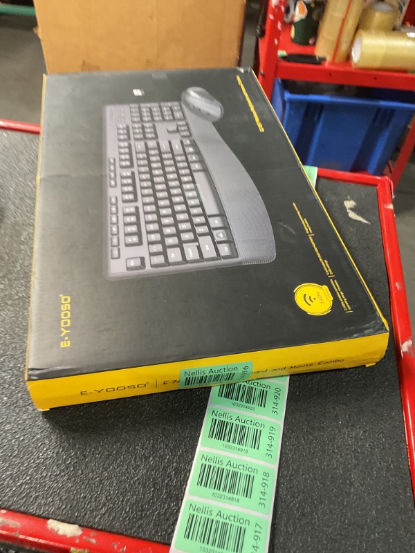 Photo 1 of Wireless Keyboard and Mouse Combo, E-YOOSO 2.4GHz Full-Sized Ergonomic Wireless Keyboard with Wrist Rest, 3 DPI Adjustable and 6 Buttons Cordless USB Mouse for Computer, Laptop, PC, Windows (Black)