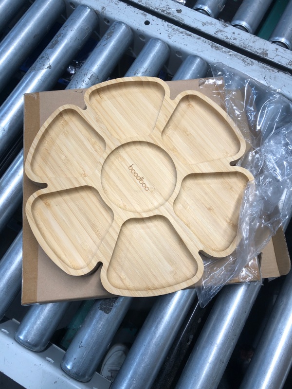 Photo 2 of (FAIR) Boodboo Bamboo Food Tray – All-Natural Vegan Friendly Wooden Serving Tray – 360-Degree Rotating Party Tray – Perfect for Parties