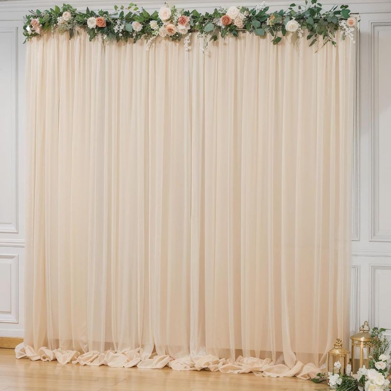 Photo 1 of 10x10ft Champagne Tulle Backdrop Curtain for Parites, Sheer Backdrop Curtains for Wedding Baby Shower Birthday Party Photo Shoot Decorations