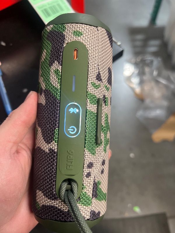 Photo 2 of ***STOCK PHOTO REFERENCE, THIS SPEAKER IS CAMO, SEE PICS**NO CHARGER** Bluetooth Speaker- Dual 5W Speakers, Impact Resistant, IPX5 Waterproof, Up to 20 Hours Battery Life, Pairable for Massive Sound Experience - Black