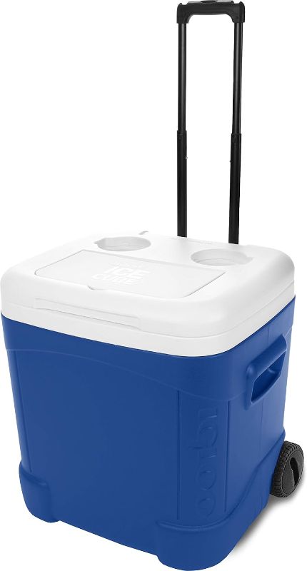 Photo 1 of 
Igloo Ice Cube Wheeled Roller Cooler, White/Blue, 60 Qt