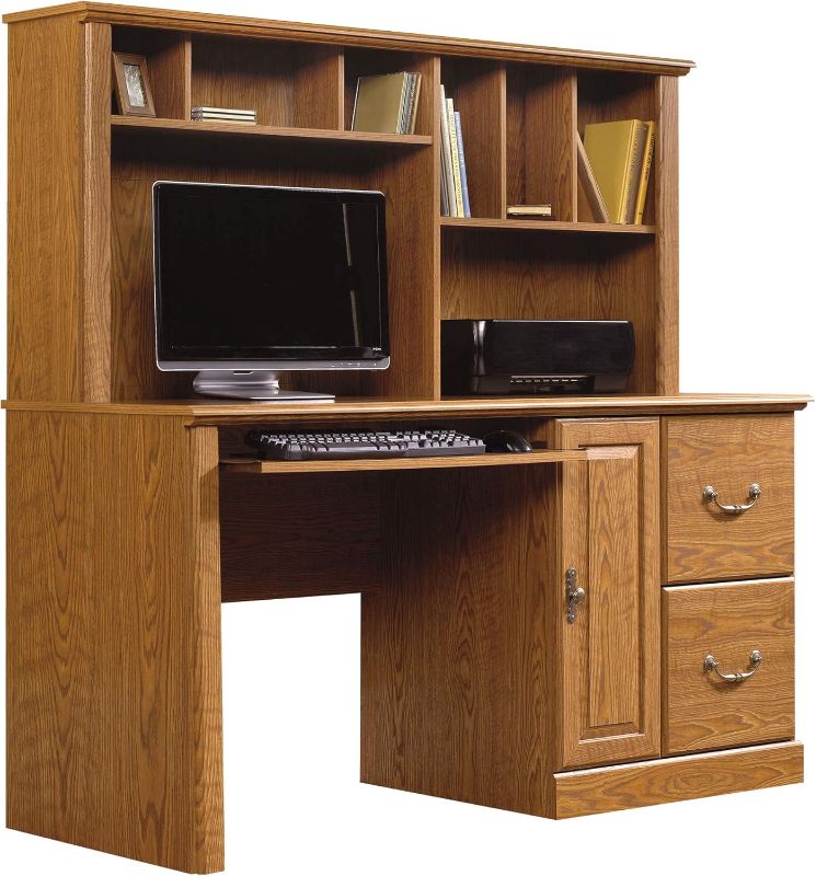 Photo 1 of *** FACTORY SEAL****** PART ONLY__ SEE PHOTOS******NONREFUNABLE***BOX 2 OF 2 Sauder Orchard Hills Computer Desk with Hutch, Carolina Oak finish, L: 58.74" x D: 23.47" x H: 57.24",