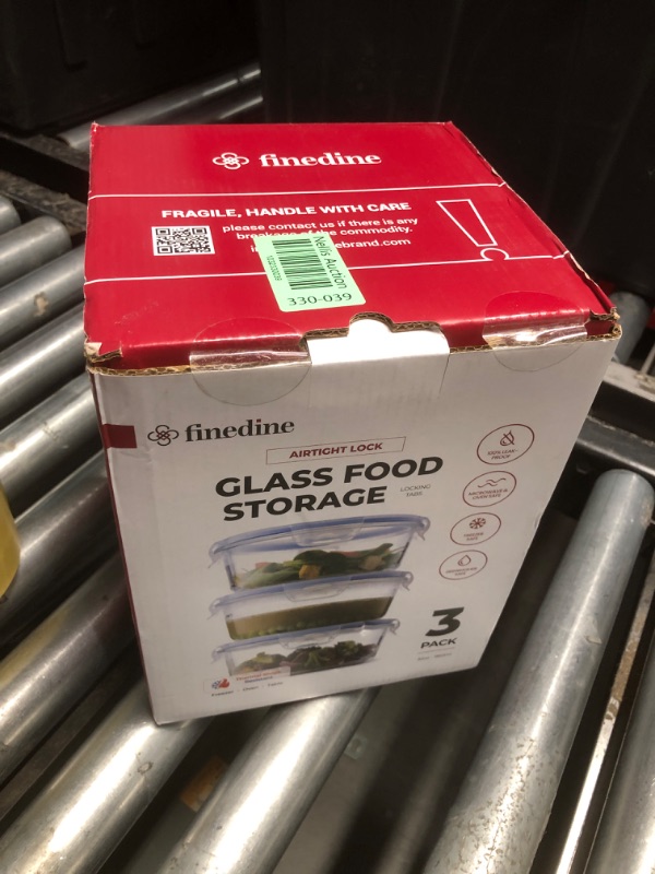 Photo 2 of ***FACTORY SEALED***FineDine 6-Piece Superior Glass Food Storage Containers Set, 32oz Capacity - Newly Innovated Hinged Locking lids - 100% Leakproof Glass Meal-Prep Containers, Freezer-to-Oven-Safe (Blue)