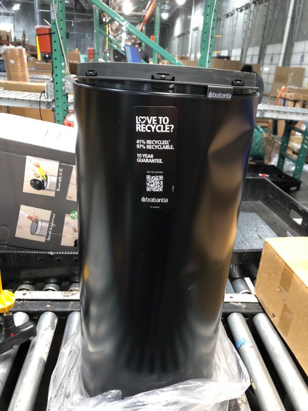 Photo 1 of ***DENT TOP RIGHT***Brabantia 8 Gal Kitchen Touch Trash Can New (Matt Black/Matt Steel) Removable Lid, Soft-Touch Open, Garbage Can + Bags