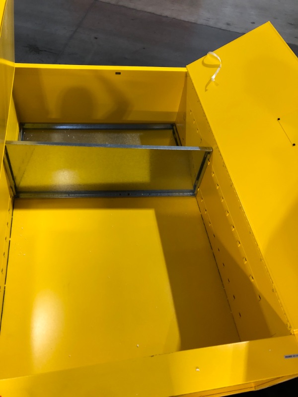 Photo 1 of ***DENT LEFT DOOR***VEVOR Flammable Safety Cabinet, 45 Gal, Cold-Rolled Steel Flammable Liquid Storage Cabinet, 42.9 x 18.1 x 65.2 in Explosion Proof with 2 Adjustable Shelves 2 Manual Doors for Industrial Use, Yellow