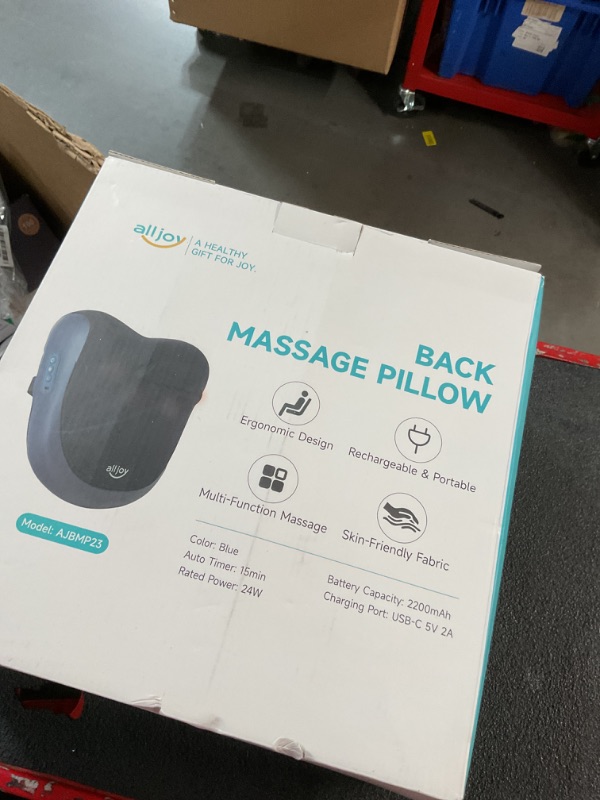 Photo 2 of **MISSING CHARGING CORD, (TYPE C) APPEARS TO CHARGE, UNABLE TO TEST FURTHER***
ALLJOY Cordless Back Massager with Heat, Shiatsu Neck and Back Massager for Pain Relief Deep Tissue, 3D Kneading Portable Massage Pillow for Neck, Back, Shoulders, and Full Bod