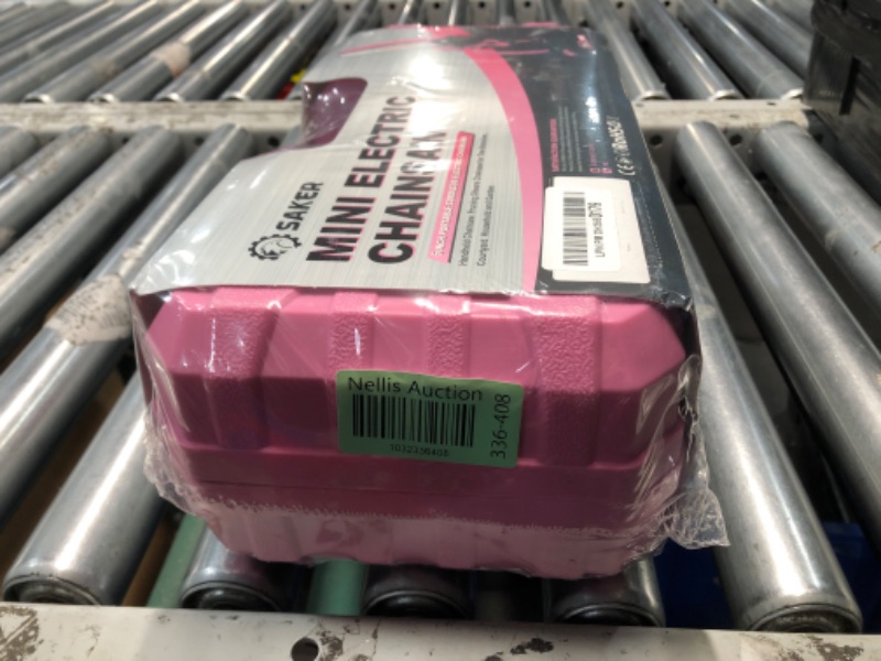 Photo 1 of Saker Mini Electric Chainsaw,6 Inch, Handheld Portable Chain Saw Pruning Shears Chainsaw Cordless for Tree Branches,Household and Garden(SAKER MINI CHAINSAW PINK + 2 BATTERIES + 3 CHAINS)