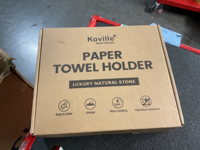 Photo 1 of ***(MINOR DAMAGE)***
Koville African Genuine Marble Paper Towel Holder Countertop, 4.5LBS Heavy-Duty Stone Paper Towel Holder Stand for Kitchen Storage, for Standard or Jumbo-Sized Rolls