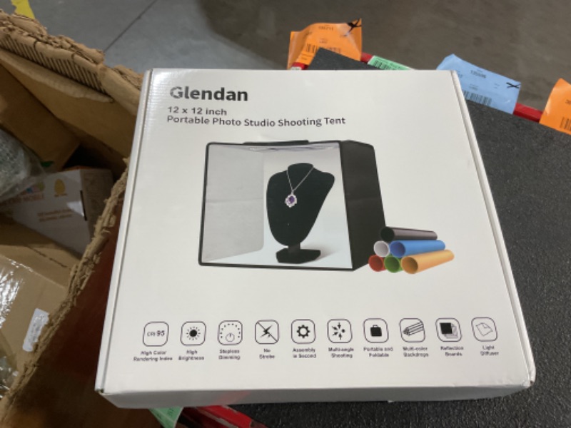 Photo 1 of Glendan Portable Photo Studio Light Box,12"x12" Professional Dimmable Shooting Tent Kit with 112 LED Lights & 6 Backdrops for Jewelry and Small Items Product Photography