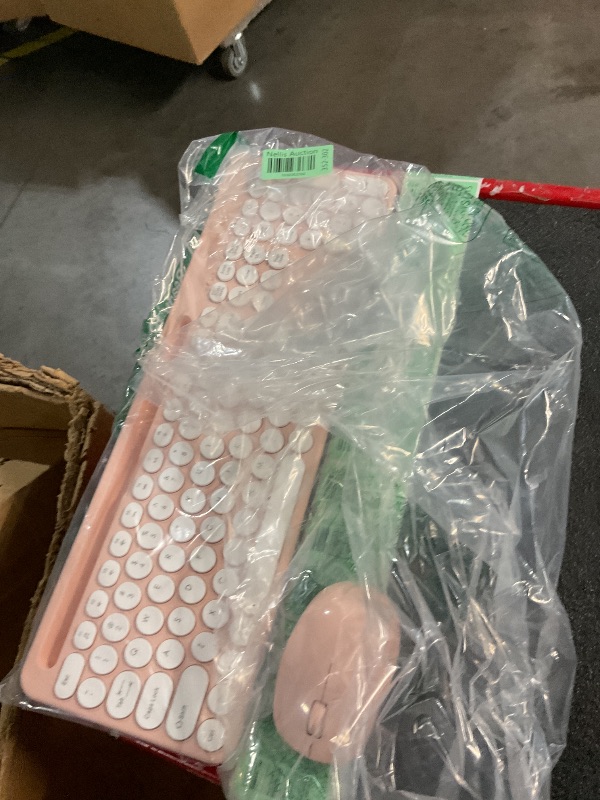 Photo 1 of LeadsaiL Wireless Keyboard and Mouse Combo, Full-Sized Ergonomic Computer Keyboard with Phone Tablet Holder, 2.4GHz Silent Cordless Keyboard Mouse Set for Windows Laptop, PC, Desktop - Pink