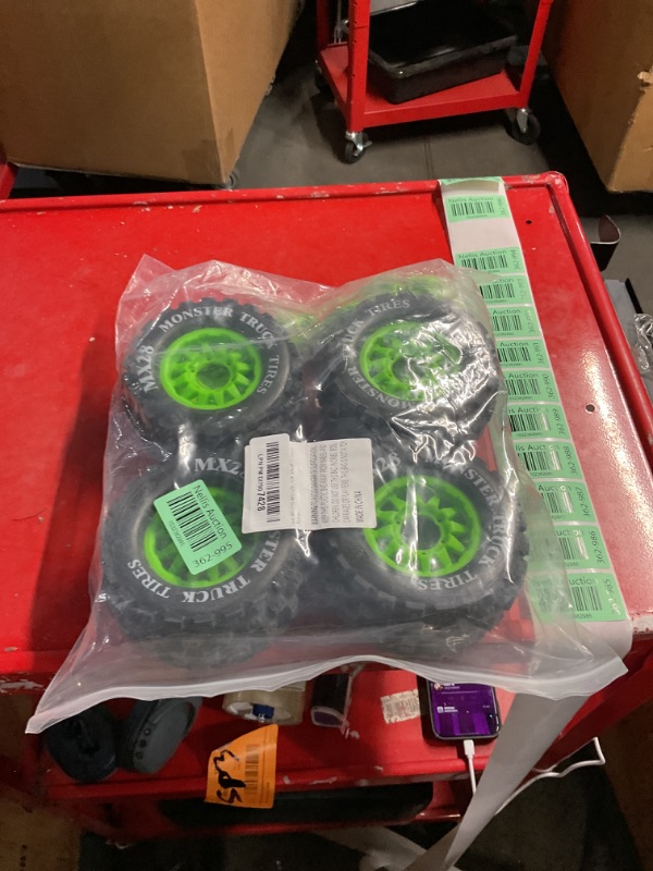 Photo 2 of 2.8" RC Tires with 12mm/14mm Hex Adapter 1/10 Scale RC Truck Tires RC Wheels and Tires Set for Traxxas Arrma Rustler Stampede 4PCS (Green) - Not Glued