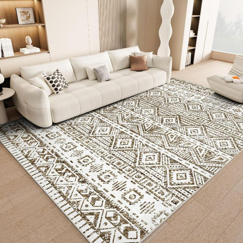 Photo 1 of Vamcheer Washable Area Rug 4 x 6 - Living Room Rugs for Bedroom Modern Area Rugs for Living Room Dinning Rugs, No Shedding & Easy to Clean, High Traffic Machine Washable Rugs, Non Slip Carpet, Brown