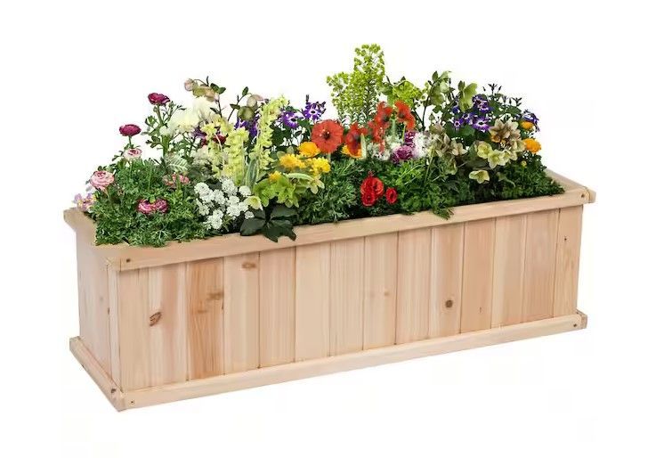 Photo 1 of ***FACTORY SEALED***40 in. L x 12 in. W x 12.5 in. H Rectangle Natural Cedar Raised Garden Bed Box Planter, Large Plant Pot, Wooden Box