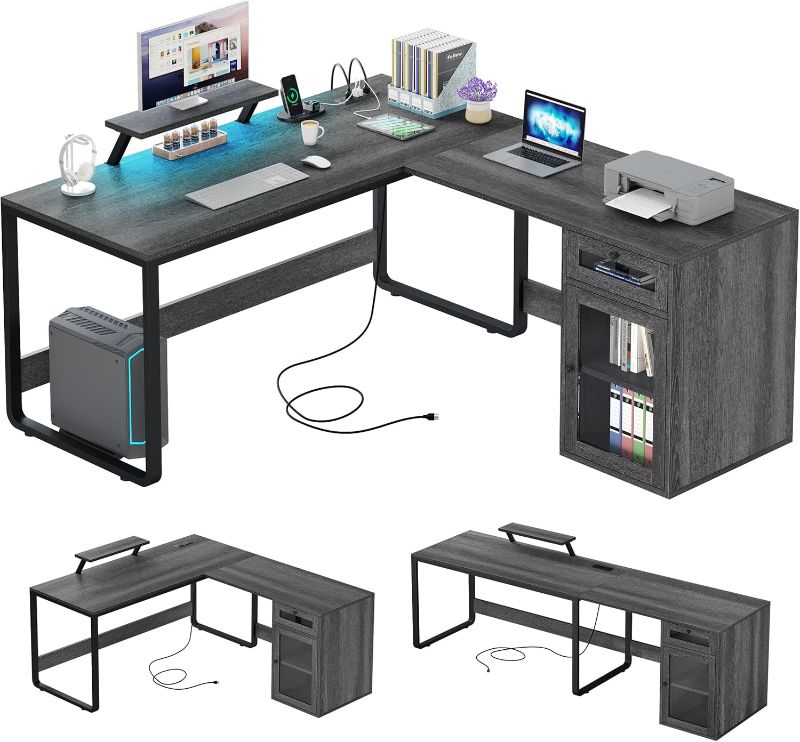 Photo 1 of ***USED - SCUFFED - SCRAPED - LIKELY MISSING PARTS - UNABLE TO VERIFY FUNCTIONALITY***
YITAHOME L Shaped Desk with Power Outlets & LED Lights, Reversible Computer Desk with Drawer & File Cabinet, Corner Office Desk with Monitor Stand, L-Shaped Gaming Desk