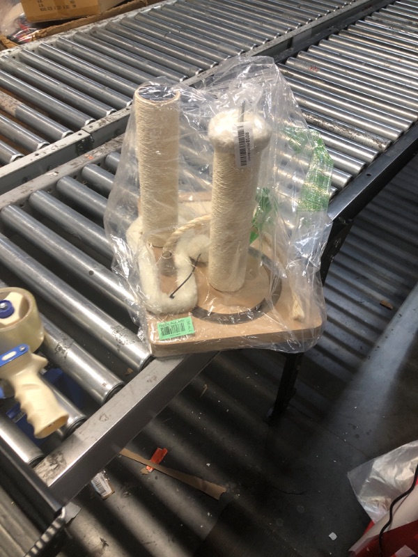 Photo 1 of PAWSFANS Cat Scratching Post,Sisal Scratch Posts with Track Ball Feather Toy for Indoor Cats and Kittens,25" Tall Beige