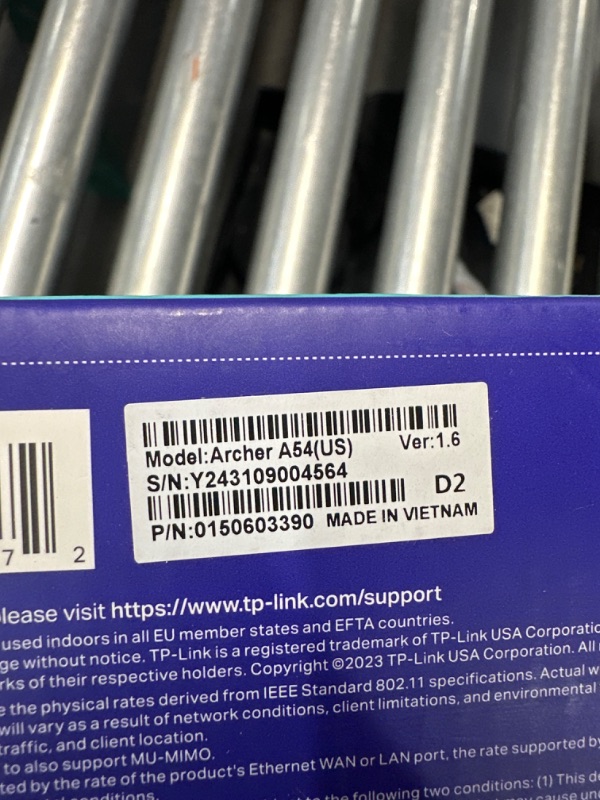 Photo 1 of TP-Link AC1200 WiFi Router (Archer A54) - Dual Band Wireless Internet Router, 4 x 10/100 Mbps Fast Ethernet Ports