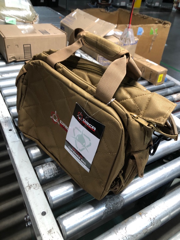 Photo 1 of Orca Tactical Gun Range Bag – Compact Pistol Revolver Range Bag for Handguns and Ammo – Self Standing Gun Bag – Handgun Bag with Durable Double Stitching Lockable YKK Zippers (Coyote)