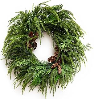 Photo 1 of ***STOCK PHOTO REFERENCE ONLY***24 Inch Real Touch Norfolk Pine Wreaths for Front Door, Soomeir Artificial Christmas Wreath Green Faux Pine Wreath for Wall Windows Mantle Outdoor Christmas Decoration