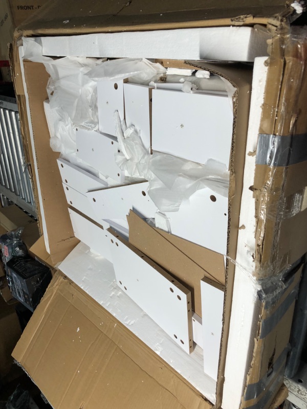 Photo 2 of ***DAMAGED - MISSING PARTS - SEE COMMENTS***
VECELO Vanity Desk with LED Lighted Mirror and Power Outlet, Makeup Table with 4 Drawers and Storage Stool, Adjustable 3 Lighting Modes for Bedroom, Dressing Room, White