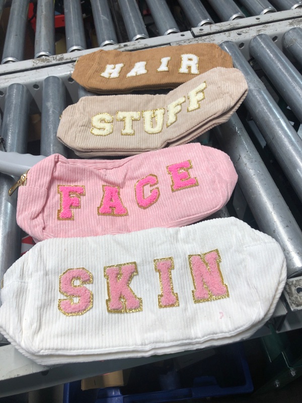 Photo 2 of ***STOCK PHOTO REFERENCE ONLY***HBselect 4 Pcs Preppy Makeup Bags Chenille Letter Patch Makeup Bag Face Skin Hair Stuff Travel Bags for Women Corduroy Cosmetic Bag Organizer Make up Bag for Women Girls