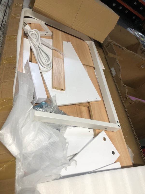 Photo 1 of ***NON REFUNDABLE, PARTS ONLY***YITAHOME L Shaped Desk with Power Outlets & LED Lights & File Cabinet, 55" Corner Computer Desk with 3 Drawers & 3 Storage Shelves, Home Office Desk with Bookshelf, White

