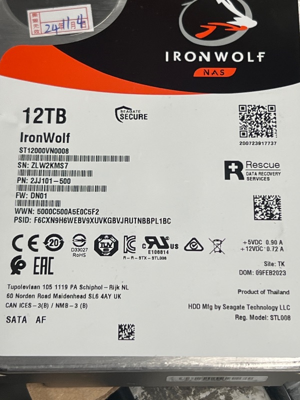 Photo 1 of Seagate IronWolf 12TB NAS Internal Hard Drive HDD – 3.5 Inch SATA 6Gb/s 7200 RPM 256MB Cache RAID Home Servers - Newest Model (ST12000VN0008)