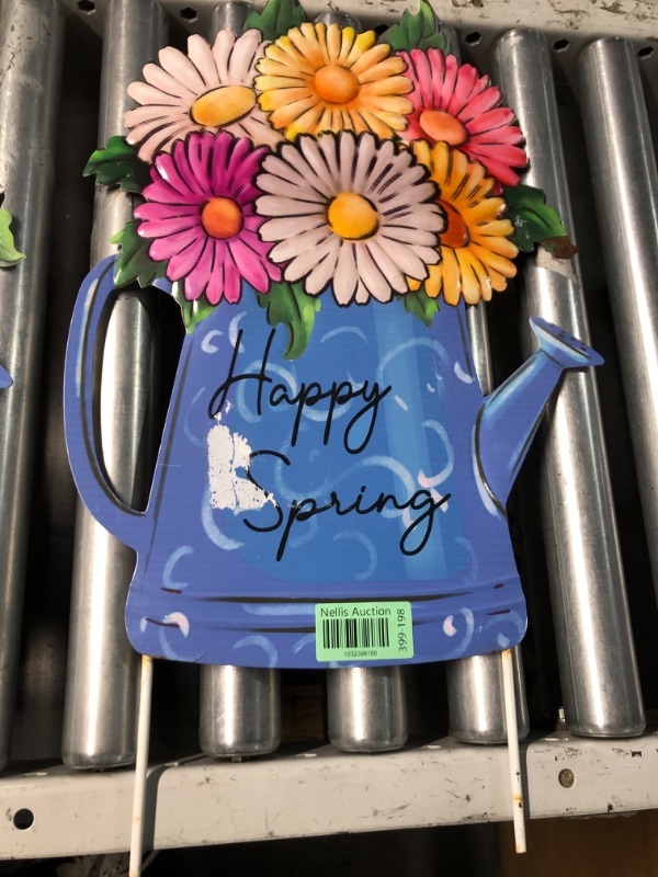 Photo 1 of ***STOCK PHOTO REFERENCE ONLY*** hogardeck Garden Decor for Outside, Metal Watering Can Decorative Garden Stakes with Flowers, Yard Art Welcome Spring Signs for Outdoor Lawn Backyard Porch Patio Garden Decorations