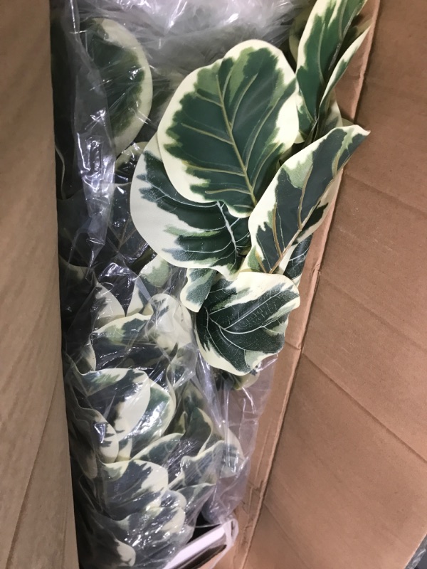 Photo 2 of 6.6FT Artificial Faux Fiddle Leaf Fig Tree Plants for Indoor Outdoor, Tall Fake Variegated Tree Plants with White Pot for Home House Living Room Office Decor (Green 1Pack)