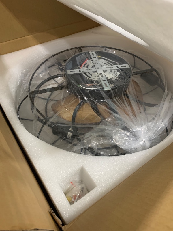 Photo 1 of LUDOMIDE Caged Ceiling Fan with Light and Remote, 21" Small Flush Mount Ceiling Fan with Lights, 3 Enclosed Blades, 6 Wind Speeds Industrial Low Profile Ceiling Fan for Bedroom, Living Room