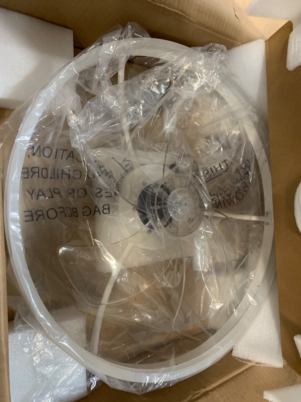 Photo 1 of VOLISUN Low Profile Ceiling Fans with Light and Remote,19.7in Modern Bladeless Ceiling Fan with Lights,3000K-6500K Dimmable Flush Mount LED Fan Light,White Fandelier Ceiling Fans for Bedroom