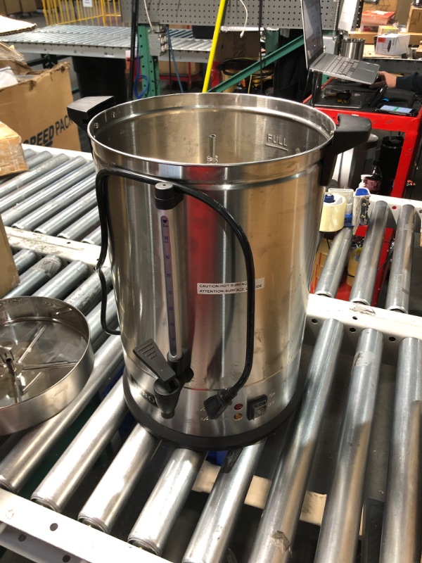 Photo 4 of ***HEAVILY USED AND DIRTY - SEE PICTURES - UNABLE TO TEST***
SYBO SR-CP-100B Commercial Grade Stainless Steel Percolate Coffee Maker Hot Water Urn for Catering, 100-Cup 16 L, Metallic