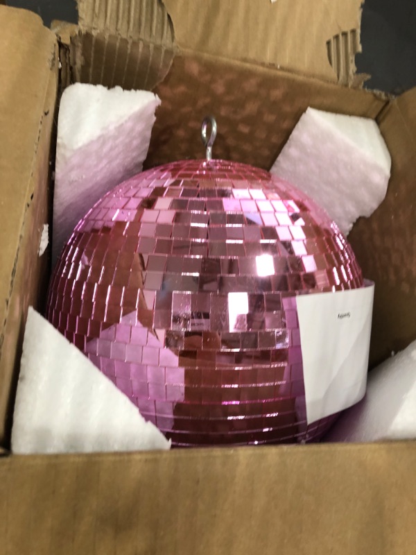 Photo 1 of 10 Inch Pink Mirror Disco Ball, Stage Lightning Effect Ball with Hanging Ring for Party DJ Light Effect Stage Prop,Reflective Mirror Ball for Home Decorations