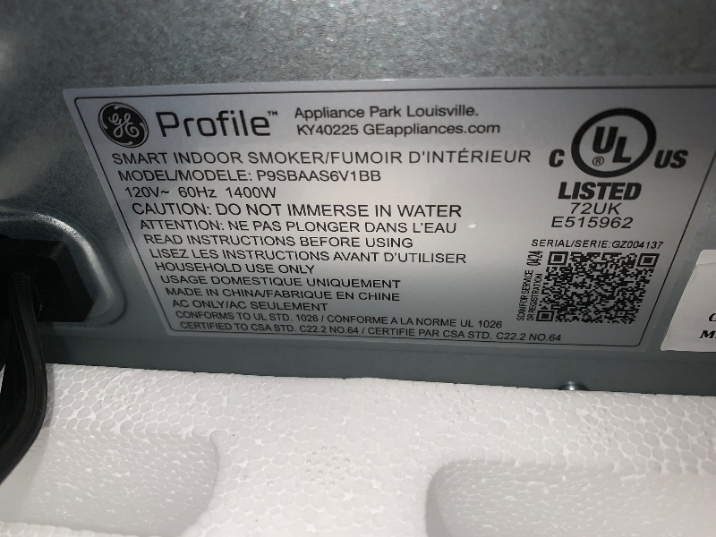 Photo 3 of (used, functional) GE Profile Smart Indoor Smoker with Active Smoke Filtration, Precision Smoke Control, 5 Smoke Settings, WiFi Connected, Electric, Wood Pellet BBQ Countertop Small Appliance, Black