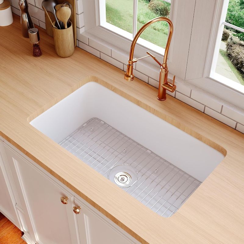 Photo 2 of 
DeerValley Fireclay White Undermount Kitchen Sink, 32 x 19 Inch Single Bowl Kitchen Sink, 10'' Deep Undermount Sink for Kitchen, White Kitchen Sink...