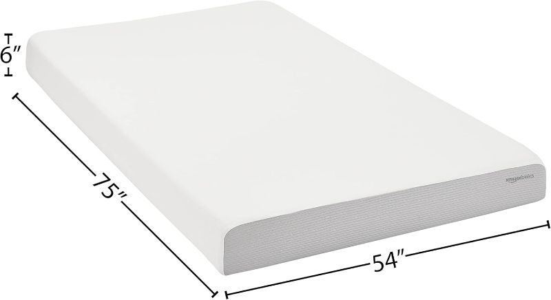 Photo 1 of Amazon Basics Memory Foam Mattress, Soft Plush Feel, 6 Inch, Full, White/Grey
