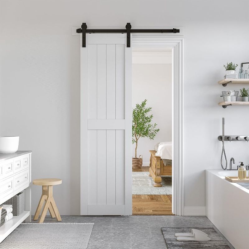 Photo 1 of *MISSING HARDWARE//ONLY DOORS 4PIECE **SmartStandard 24 x 84 inch White Barn Door Slab MDF Non-Bending Sliding Closet Door, Waterproof PVC Coating, Interior Single Door Only, H-Frame