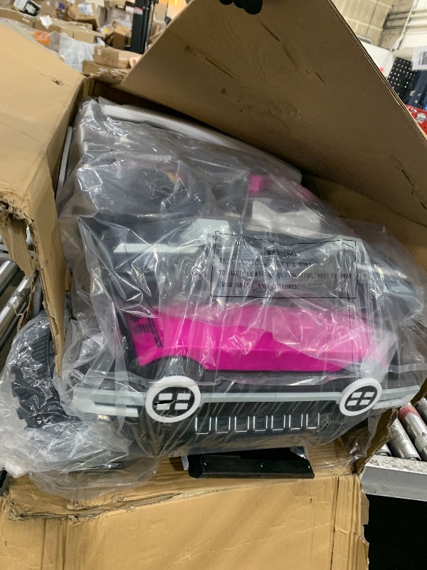 Photo 2 of 12V Kids Ride-On Truck, Battery Powered Electric Car with Remote Control, Spring Suspensions, Decorative Spare Tire, USB, and Music Player, Pink