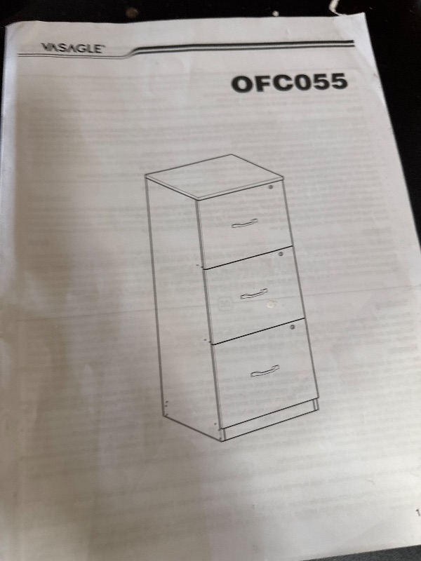 Photo 2 of *MISSING HARDWARE* VASAGLE 3 Drawer File Cabinet, File Cabinet with Lock, Printer Stand, Office Filing Cabinet Organizer, for A4 and Letter Size Files, Ink Black UOFC055B16
