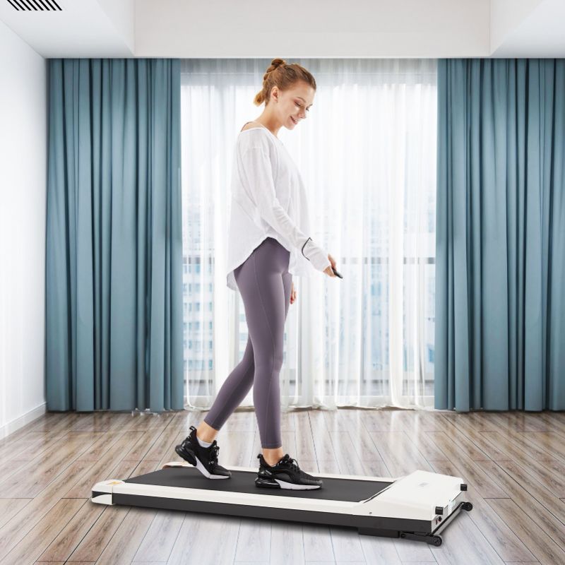 Photo 1 of 1.5 HP Electric Portable Treadmill Walking Flat Machine Slim Treadmill Under Desk with Remote Control &Installation-Free, UMAY Fitness-White
