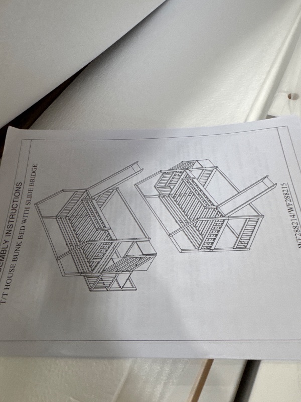 Photo 2 of *PARTIAL SET//BOX 1 OF 2 MISSING//ONLY BOX 2 OF 2** EOVTK Wood House Bunk Bed, Twin Over Twin Floor Bunk Bed with Convertible Slide and Storage Staircase for Kids, Teens, Girls, Boys, White