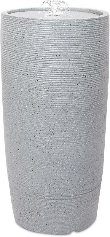 Photo 1 of *UNABLE TO TEST** HPC DECOR 20in Outdoor Water Fountain Garden - Jar Waterfall Fountains Indoor Outdoor,Waterfalls Modern Water Feature w/LED Lights and Pump Floor Fountain for Home Deck Porch Patio Backyard Decor,Grey
