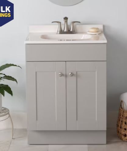 Photo 1 of *MISSING DOOR KNOBS* Project Source 24-in Gray Single Sink Bathroom Vanity with White Cultured Marble Top
