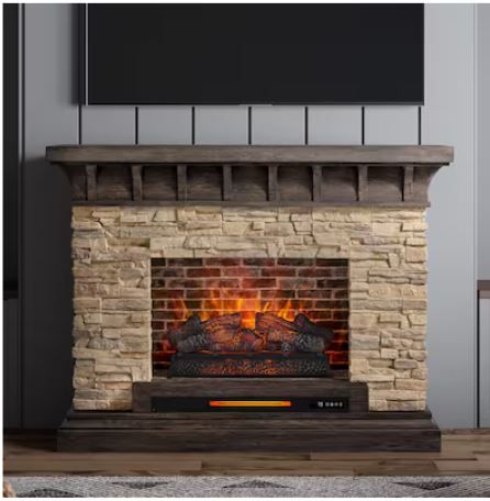 Photo 1 of *POWERS ON** allen + roth 53-in W Sedona Free Standing Infrared Quartz Flat Wall Electric Fireplace with Remote Control Included
